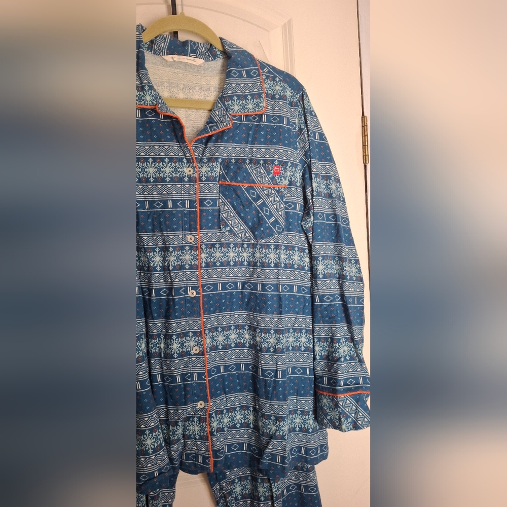 Woolrich Snow Blue Patterned Women's Pajama Set Sz XL Winter Longwear Xmas Basic - Picture 8 of 14
